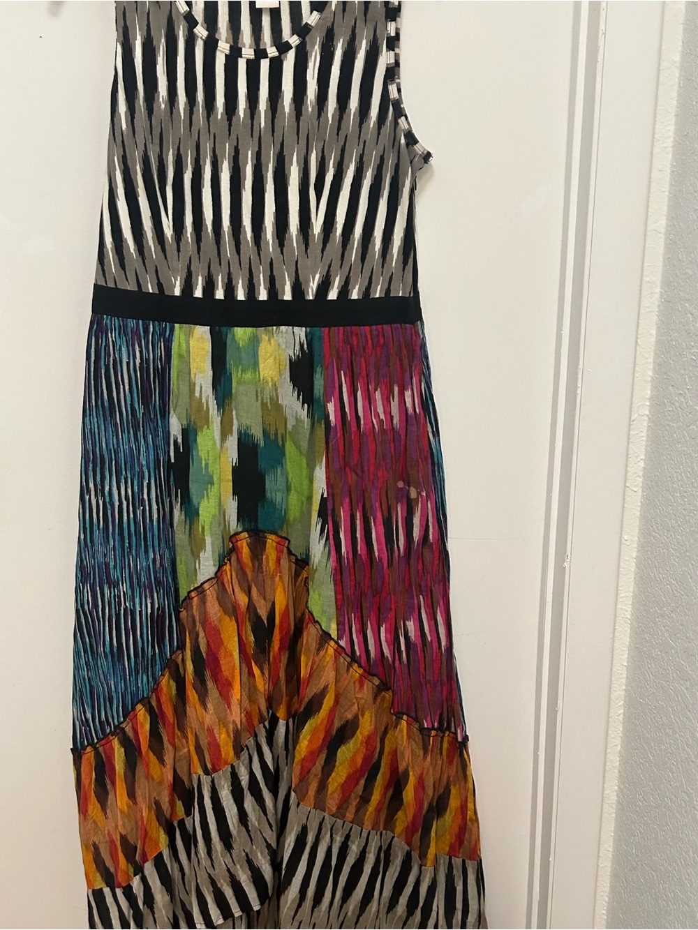 Colorblock Ikat Maxi Dress in Black, White, Blue, Green, Pink & Orange
